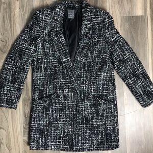 Primark Blazer Jacket Tweed Heavy Button Closure Black White Size 10